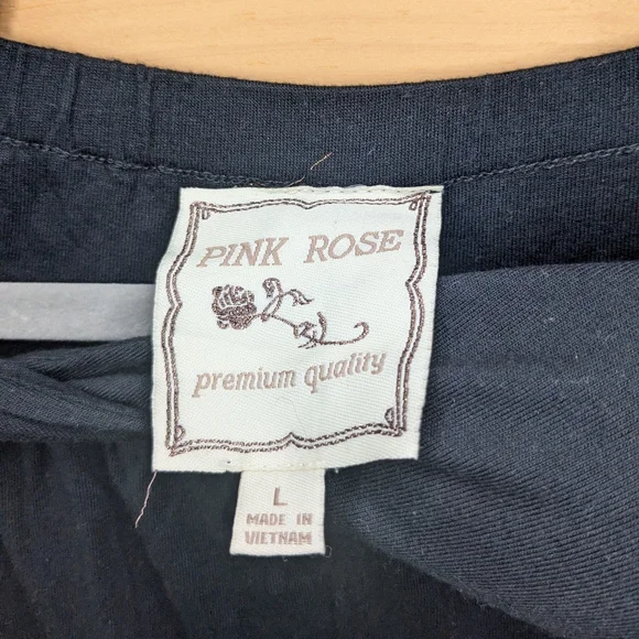 Pink Rose Black Maxi Dress Size L - Picture 3 of 3